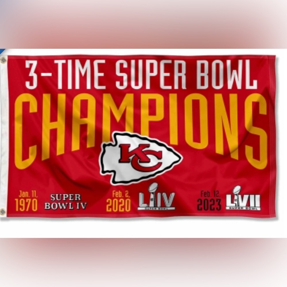 Kansas City Chiefs 3-Time Super Bowl‎ Champions Wall Flag Banner
